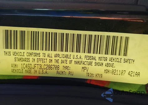 2020 Dodge Durango Pursuit Awd z USA, uszkodzony, nr VIN 1C4SDJFT3LC286708
